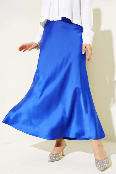 Yan Fermuarlı Saten Etek Saks ürün görseli 1