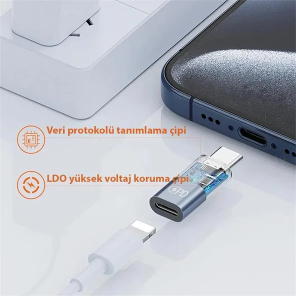 Polham 30W Şarj Destekli Lightning to Type C Çevirici Dönüştirici Adaptör, Şarj ve Veri Aktarım Çevirici - Resim 3