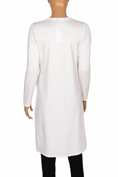 Defrina Kadın Basic Penye O Yaka Kırık Beyaz Tunik - Resim 2