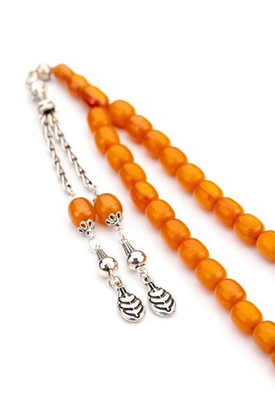 Zarif ve Şık Çift Püsküllü Sıkma Kehribar Tesbih - Resim 2