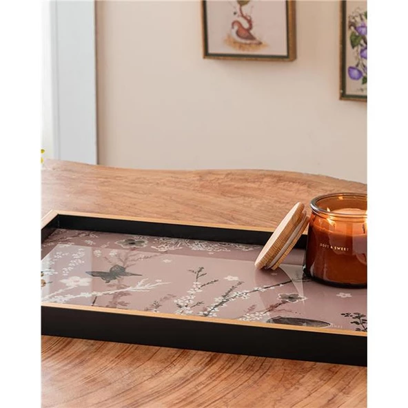 English Home Sweet Spring Dekoratif Tepsi 31x46 cm Pembe