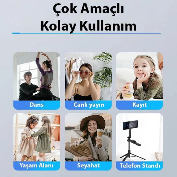 Polham 2in1 Kumandalı Selfie Çubuğu ve Tripod, Telefon, Fotoğraf Makinası İçin 175 Cm Titreme Önleyici Tripod - 2