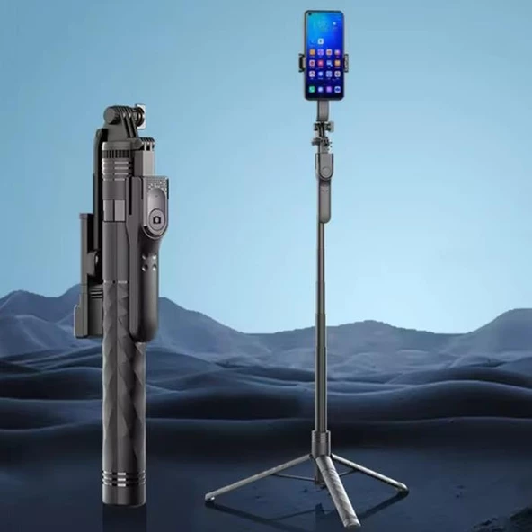 Polham 2in1 Kumandalı Selfie Çubuğu ve Tripod, Telefon, Fotoğraf Makinası İçin 175 Cm Titreme Önleyici Tripod - 5