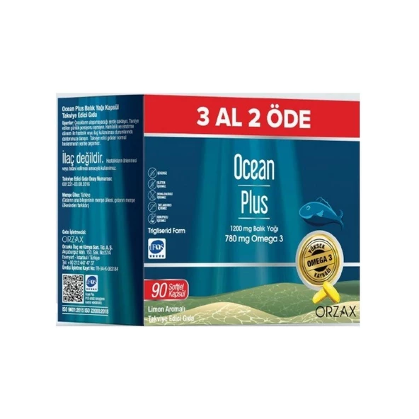 Ocean Plus 3 Al 2 Öde 1200 Mg Balık Yağı 90 Kapsül - Limon Aromalı