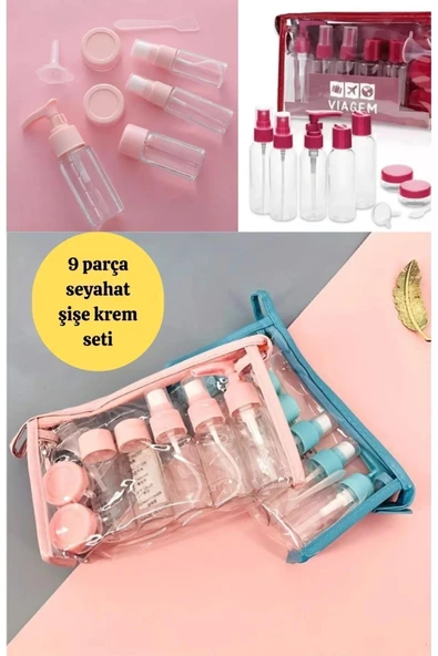 7 Parça Özel Çantalı Seyehat Şişe Seti Tatil Seyehat Çantası - Sıvı Sabun, Şampuan, Krem Kutusu