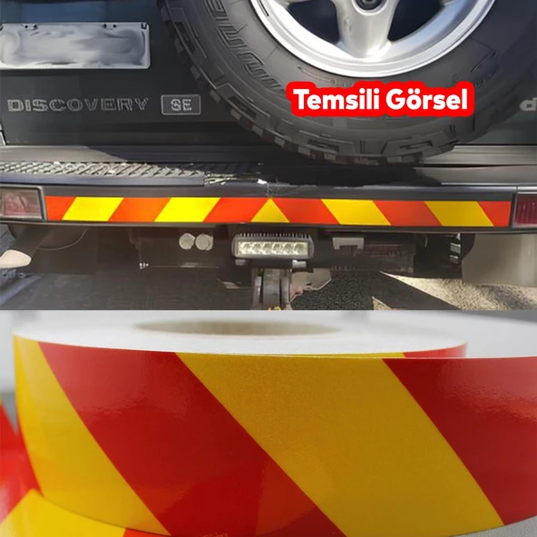 Reflektörlü Yapışkanlı Parlayan Fosfor Sarı Kırmızı Reflektif Düz Şerit Bant 5 cm 1 Mt İkaz Bandı - 3