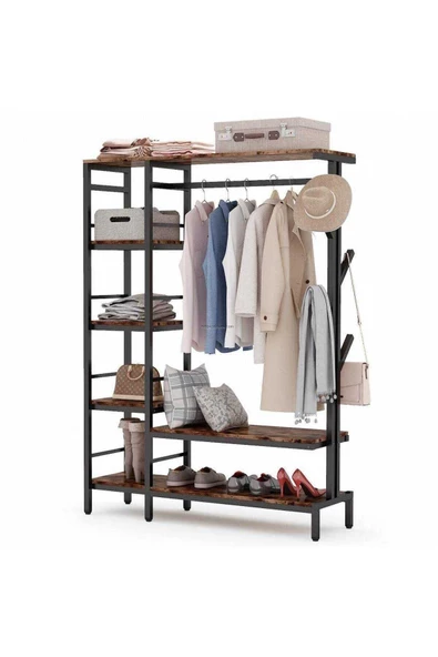 Zizuva Tasarım Raflı Askılıklı Açık Gardırop - 6