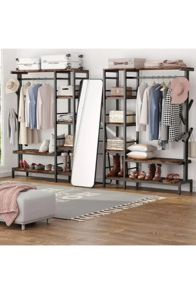 Zizuva Tasarım Raflı Askılıklı Açık Gardırop - 5