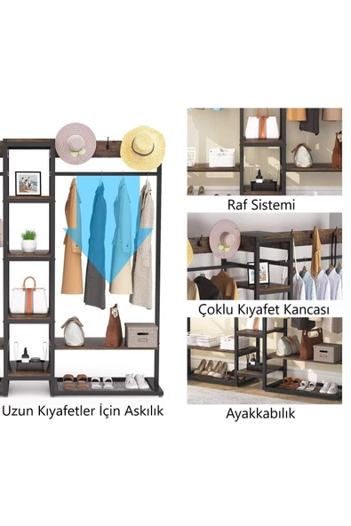 Zizuva Tasarım Iki Bölmeli Raflı Açık Gardırop - 8
