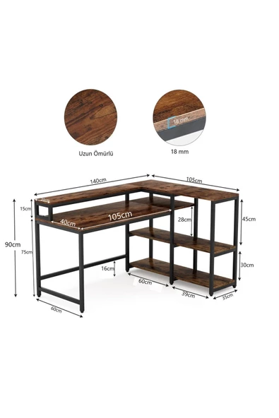 Zizuva Özel Tasarım Monitör Raflı Beyaz Çalışma Masası - Resim 6