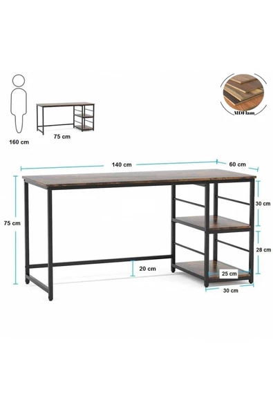 Zizuva Tasarım Raflı Modern Çalışma Masası - Resim 7