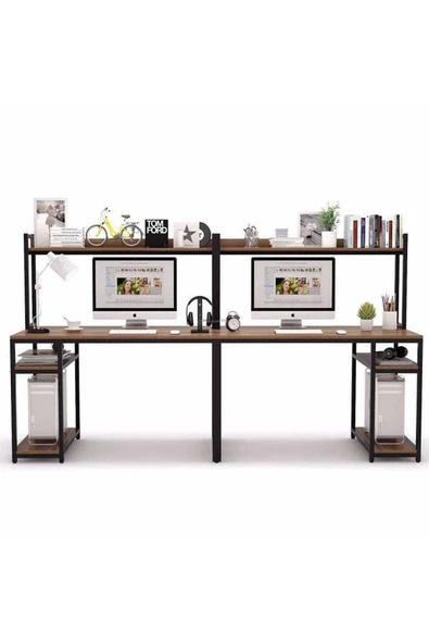 Zizuva Tasarım I?ki Kişilik Raflı Çalışma Masası - Resim 3