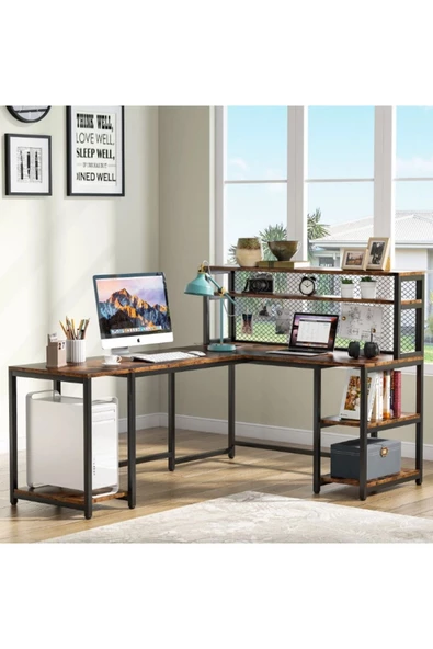 Zizuva Tasarım Telli Ceviz L Model Çalışma Masası - Resim 2