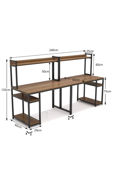 Zizuva Tasarım I?ki Kişilik Raflı Çalışma Masası - Resim 4