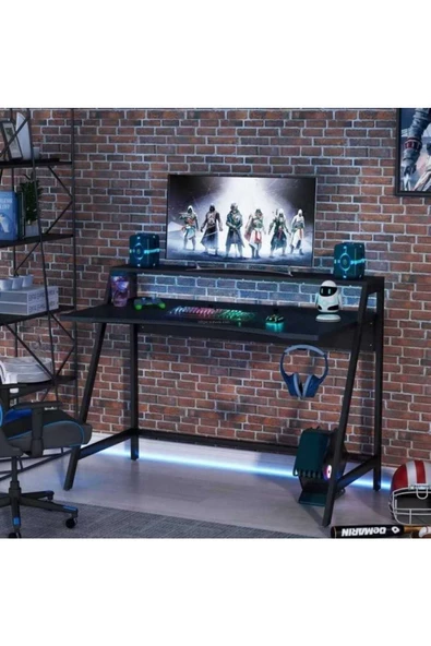 Zizuva Tasarım Monitör Raflı Siyah Gaming&çalışma Masası
