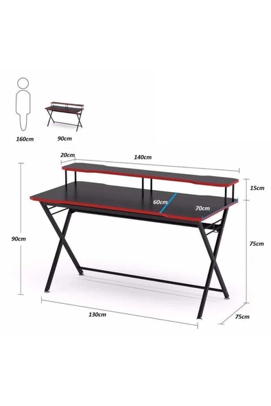Zizuva Tasarım Monitör Raflı Oyuncu Masası Seti - Resim 3