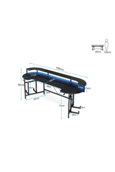 Zizuva Özel Tasarım Siyah Gaming Masa - 5