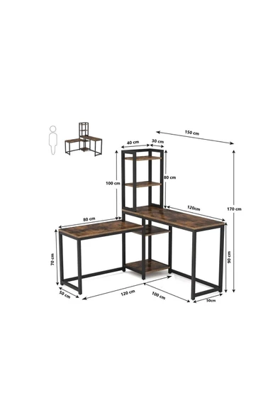 Zizuva Özel Tasarım L Model Kitaplıklı Çalışma Masası - 6