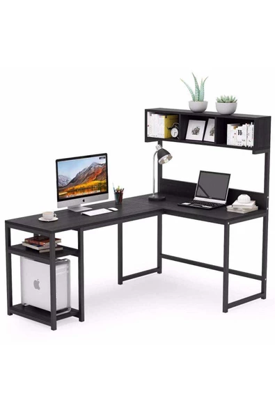 Zizuva Tasarım Raflı Siyah Çalışma Masası - 3