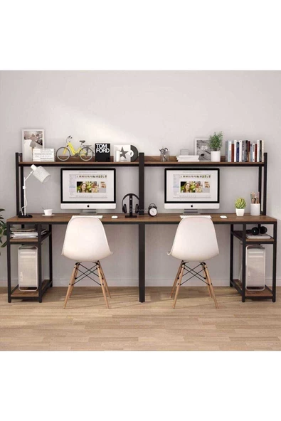 Zizuva Tasarım I?ki Kişilik Raflı Çalışma Masası - Resim 2