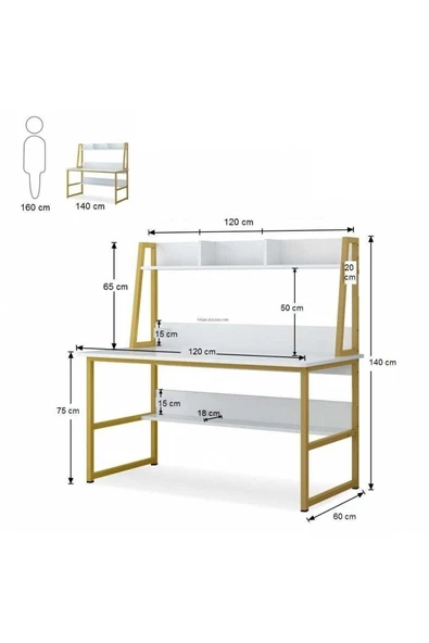 Zizuva Tasarım Gold Bilgisayar Ve Çalışma Masası - Resim 4