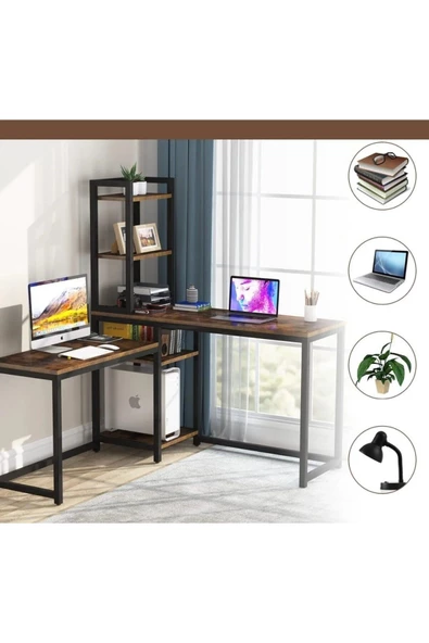 Zizuva Özel Tasarım L Model Kitaplıklı Çalışma Masası - 4