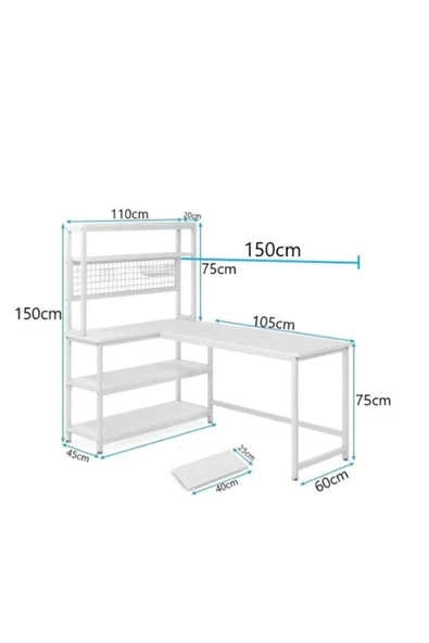 Zizuva Özel Tasarım Tel Panolu Beyaz Çalışma Masası - Resim 3