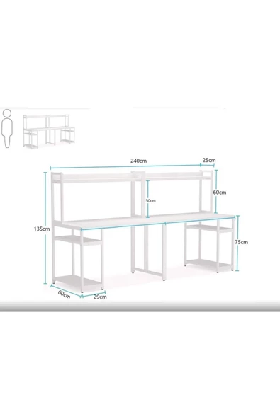 Zizuva Tasarım Iki Kişilik Raflı Ergonomik Çalışma Masası - 4