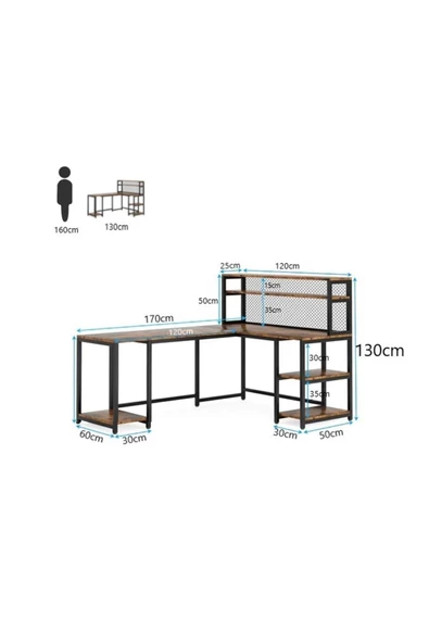 Zizuva Tasarım Telli Ceviz L Model Çalışma Masası - Resim 4