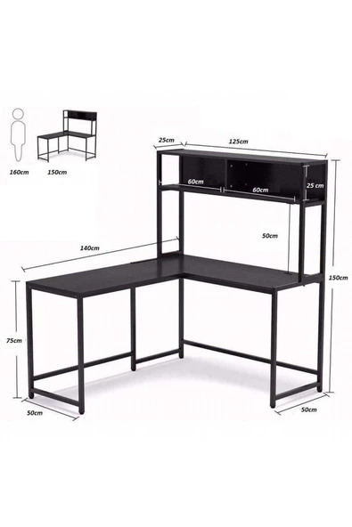 Zizuva Tasarım Raflı Köşe Çalışma Masası - Resim 2