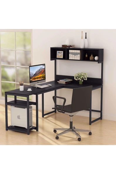 Zizuva Tasarım Raflı Siyah Çalışma Masası - 2