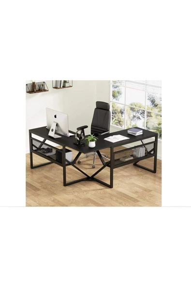 Zizuva Tasarım Tel Raflı Siyah L Çalışma Masası - 2