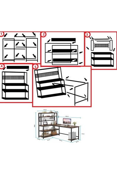 Zizuva Özel Tasarım Tel Panolu Ceviz Çalışma Masası - Resim 6