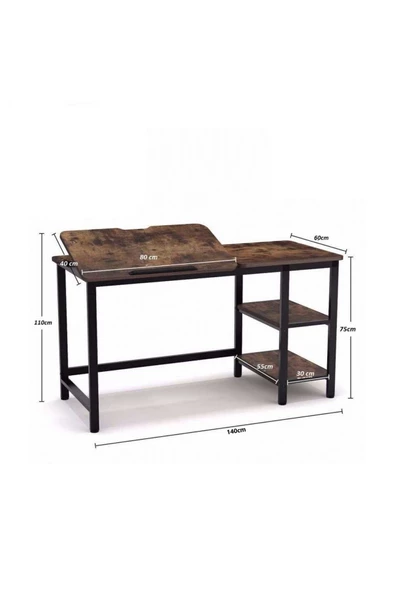 Zizuva Tasarım Raflı Siyah Çizim&çalışma Masası - Resim 2