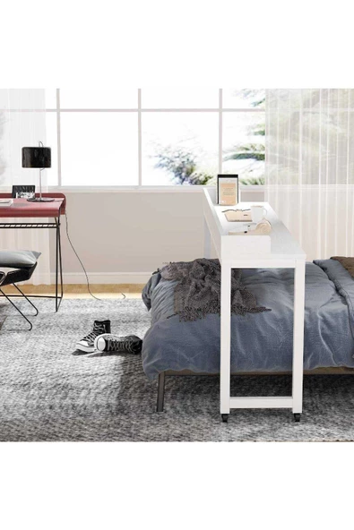 Zizuva Tasarım Çok Amaçlı Tekerlekli Beyaz Masa - Resim 3