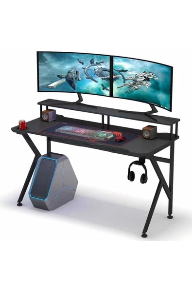 Zizuva Tasarım Monitör Raflı Askılıklı Oyuncu Masası