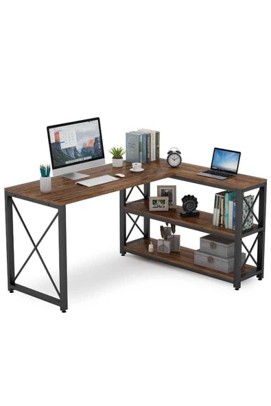 Zizuva Tasarım Kitaplıklı L Model Çalışma Masası - Resim 2