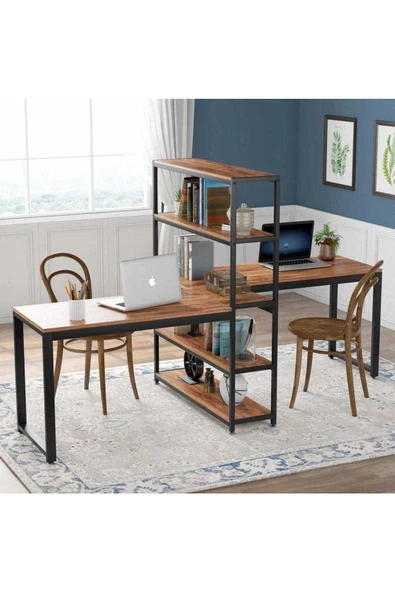 Zizuva Tasarım Bölmeli Ve Kitaplıklı Çalışma Masası - Resim 2