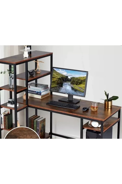 Zizuva Tasarım Monitör Raflı Kitaplıklı Çalışma Masası - Resim 2