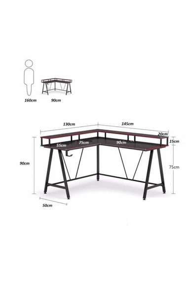 Zizuva Tasarım L Model Monitör Raflı Oyuncu Ve Çalışma Masası - 6