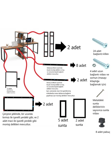 Zizuva Tasarım Bölmeli Ve Kitaplıklı Çalışma Masası - Resim 6