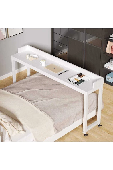 Zizuva Tasarım Çok Amaçlı Tekerlekli Beyaz Masa - Resim 2