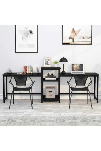 Zizuva Tasarım Iki Kişilik Siyah Çalışma Masası - 2