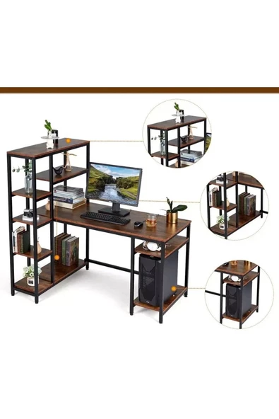 Zizuva Tasarım Monitör Raflı Kitaplıklı Çalışma Masası - Resim 3