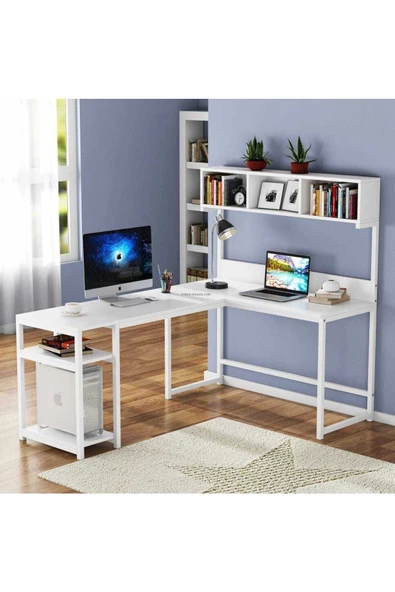 Zizuva Tasarım Beyaz L Model Kitaplıklı Çalışma Masası - Resim 3