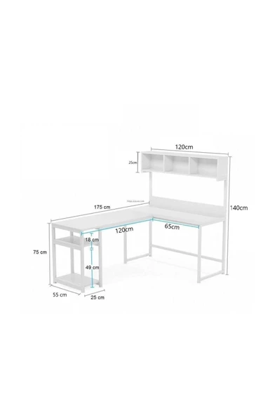 Zizuva Tasarım Beyaz L Model Kitaplıklı Çalışma Masası - Resim 7