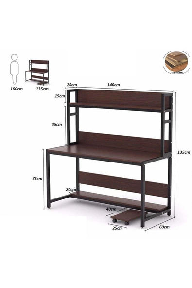 Zizuva Tasarım Ev Ve Ofis Kitaplıklı Çalışma Masası - Resim 4