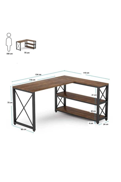 Zizuva Tasarım Kitaplıklı L Model Çalışma Masası - Resim 4