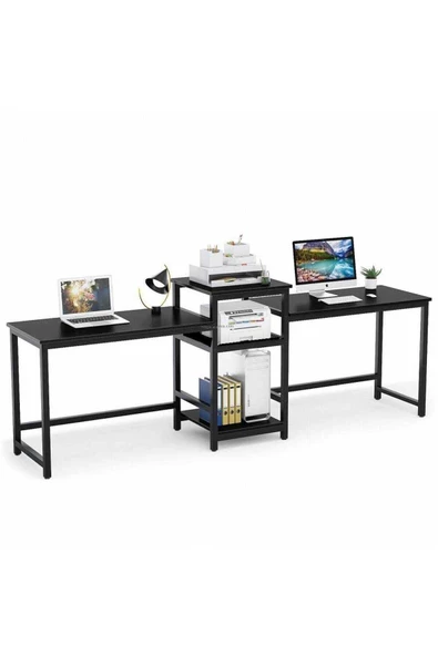 Zizuva Tasarım Iki Kişilik Siyah Çalışma Masası - 5