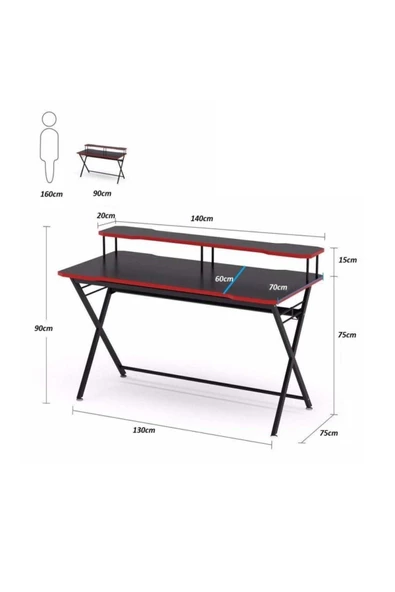 Zizuva Tasarım Monitör Raflı Oyuncu Ve Çalışma Masası - 4